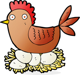 cartoon hen on eggs