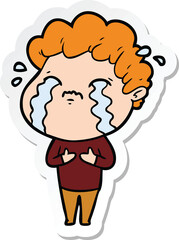 sticker of a cartoon man crying