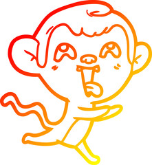 warm gradient line drawing of a crazy cartoon monkey running