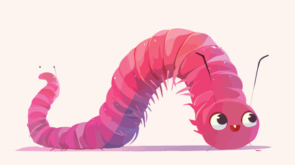 Character of a long pink worm 2d flat cartoon vacto