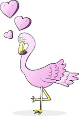 freehand drawn cartoon flamingo in love