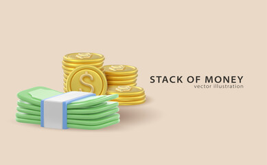 3d icon money, bank banknotes