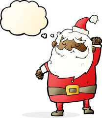 cartoon santa claus punching air with thought bubble