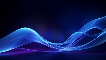 Neon blue abstract background glowing waves . Futuristic neon light line trails, impulse cable lines