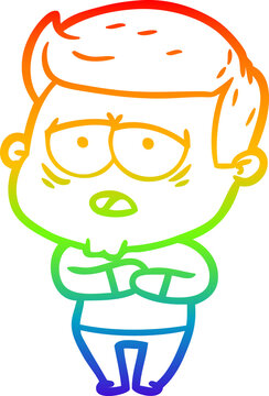 recommend clip art: rainbow gradient line drawing of a cartoon tired man