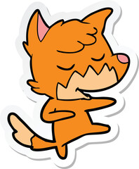 sticker of a friendly cartoon fox dancing