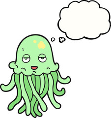 freehand drawn thought bubble cartoon octopus