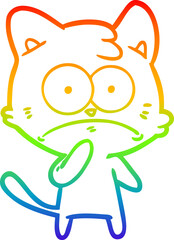 rainbow gradient line drawing of a cartoon nervous cat