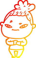 warm gradient line drawing of a cartoon woman