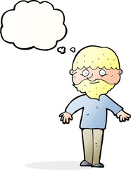 cartoon happy man with thought bubble