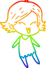 rainbow gradient line drawing of a happy cartoon girl