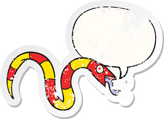 hissing cartoon snake with speech bubble distressed distressed old sticker