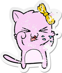 distressed sticker of a cartoon cat