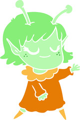 smiling alien girl flat color style cartoon