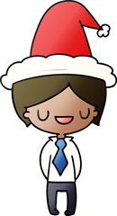 hand drawn christmas gradient cartoon of kawaii boy