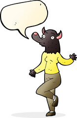 cartoon dancing werewolf woman with speech bubble