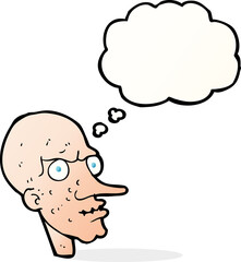cartoon evil old man with thought bubble
