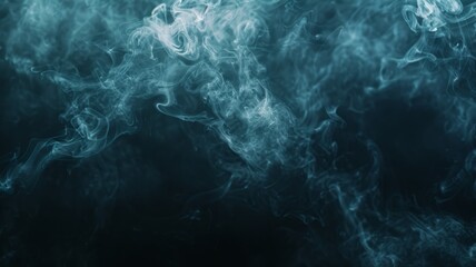 Mesmerizing blue smoke drifts in darkness - A captivating visual of blue-hued smoke, lightly diffusing into the shadowy backdrop, suggesting a sense of calmness and fluidity - obrazy, fototapety, plakaty