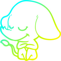 cold gradient line drawing of a cartoon smiling elephant