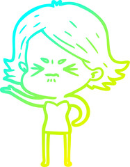 cold gradient line drawing of a cartoon angry girl