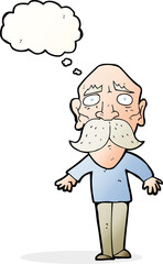 cartoon sad old man with thought bubble