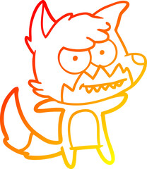 warm gradient line drawing of a cartoon grinning fox
