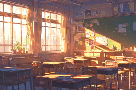 Classroom with light passing through the window