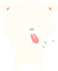 rude flat color style cartoon polar bear sticking out tongue