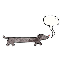 freehand speech bubble textured cartoon dachshund