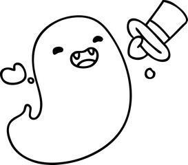 line doodle of a happy halloween ghost with top hat