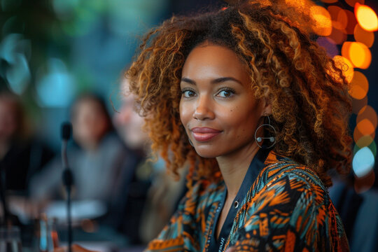 Digital portrait of a confident businesswoman leading a training workshop for her team, equipping them with the skills and knowledge to excel in their roles.