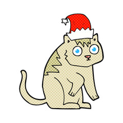 freehand drawn cartoon cat wearing christmas hat