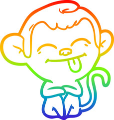 rainbow gradient line drawing of a funny cartoon monkey