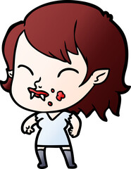 cartoon vampire girl with blood on cheek