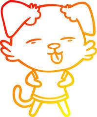 warm gradient line drawing of a cartoon dog sticking out tongue