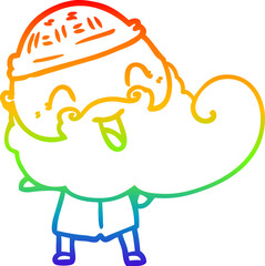 rainbow gradient line drawing of a happy man with beard and winter hat