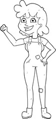 freehand drawn black and white cartoon determined woman clenching fist