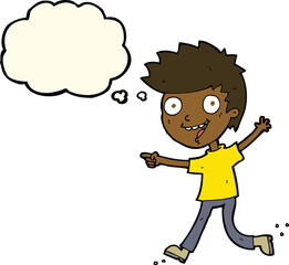cartoon crazy excited boy with thought bubble