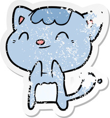distressed sticker of a cartoon happy cat