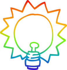 rainbow gradient line drawing of a cartoon light bulb