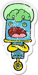 distressed sticker of a cartoon robot