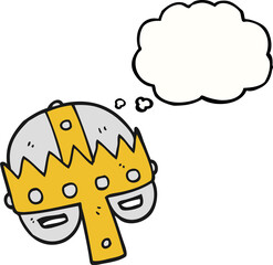 freehand drawn thought bubble cartoon medieval helmet