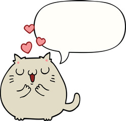 cute cartoon cat in love with speech bubble