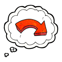 freehand drawn thought bubble textured cartoon pointing arrow