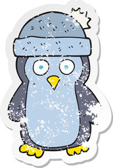 retro distressed sticker of a cartoon penguin