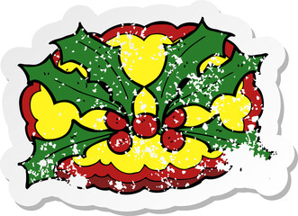 retro distressed sticker of a cartoon holly symbol