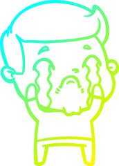 cold gradient line drawing of a cartoon man crying