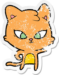 distressed sticker of a cute cartoon cat