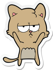 sticker of a bored cartoon cat