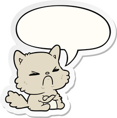 cute cartoon angry cat with speech bubble sticker